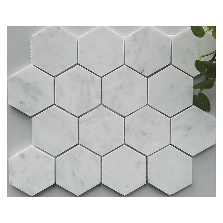 Modern 30x30 Bathroom White Carrara Hexagon Wall Mosaic Tile Traditional Parquet Design for Interior Walls Graphic Available