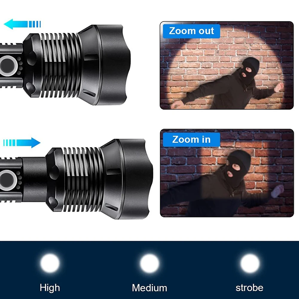P70 Tactical Torch Light Led Rechargeable Flashlight Long Range Powerful 100000 Lumens Waterproof Flashlights Torches