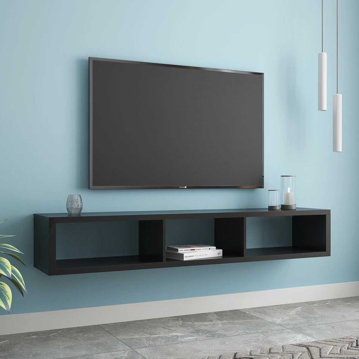 Modern Shallow Floating TV Console ,Shelf for Under TV, Entertainment TV Storage Wall Shelf for Living Room, 60"