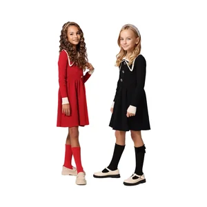 Girl Children's Autumn Casual Solid Character Costume with Button Fancy Dresses and Stockings Resilient Against Sexualization