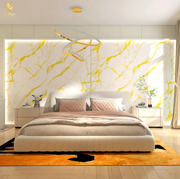 Springletile Custom Gold Porcelain Slab Polished Floor Tiles Sintered Stone Marble Wall Large Glossy Format Porcelain Slab Tile