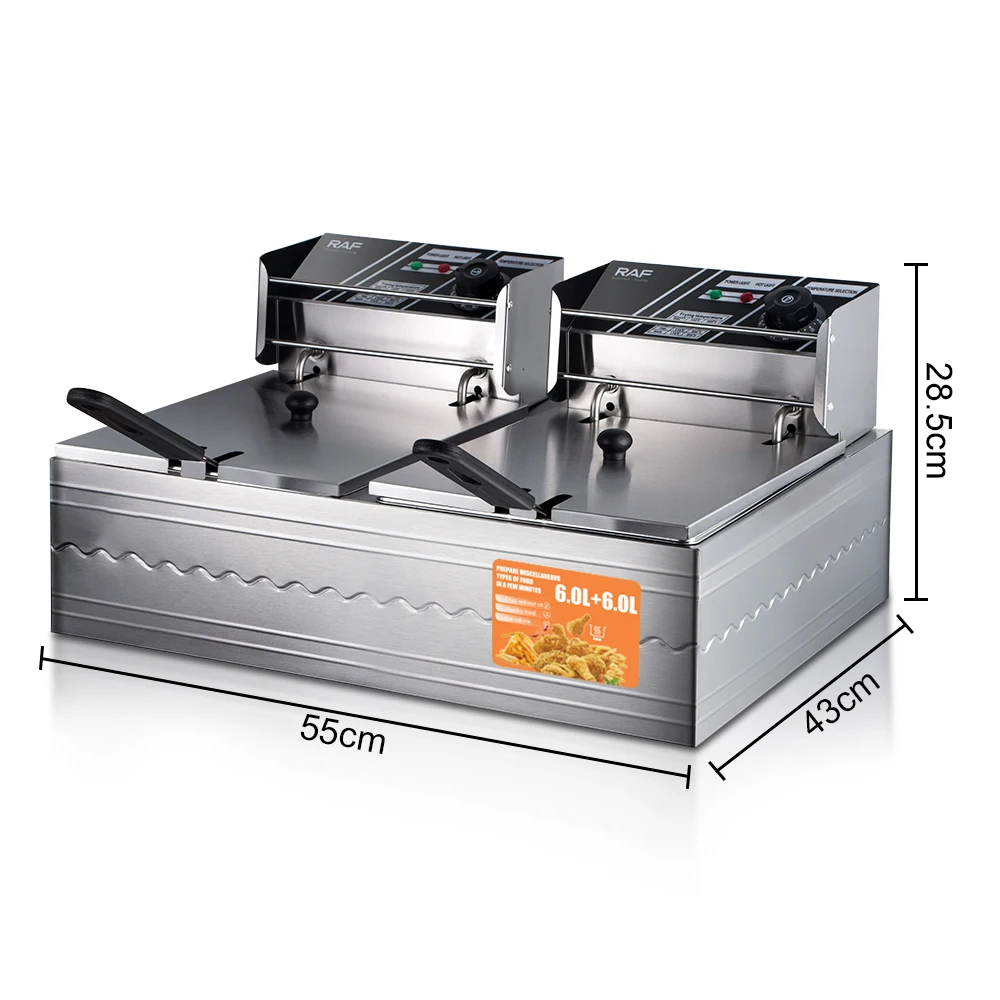 RAF Stainless Steel Double Basket Electric Deep Fryer – 5.5L for