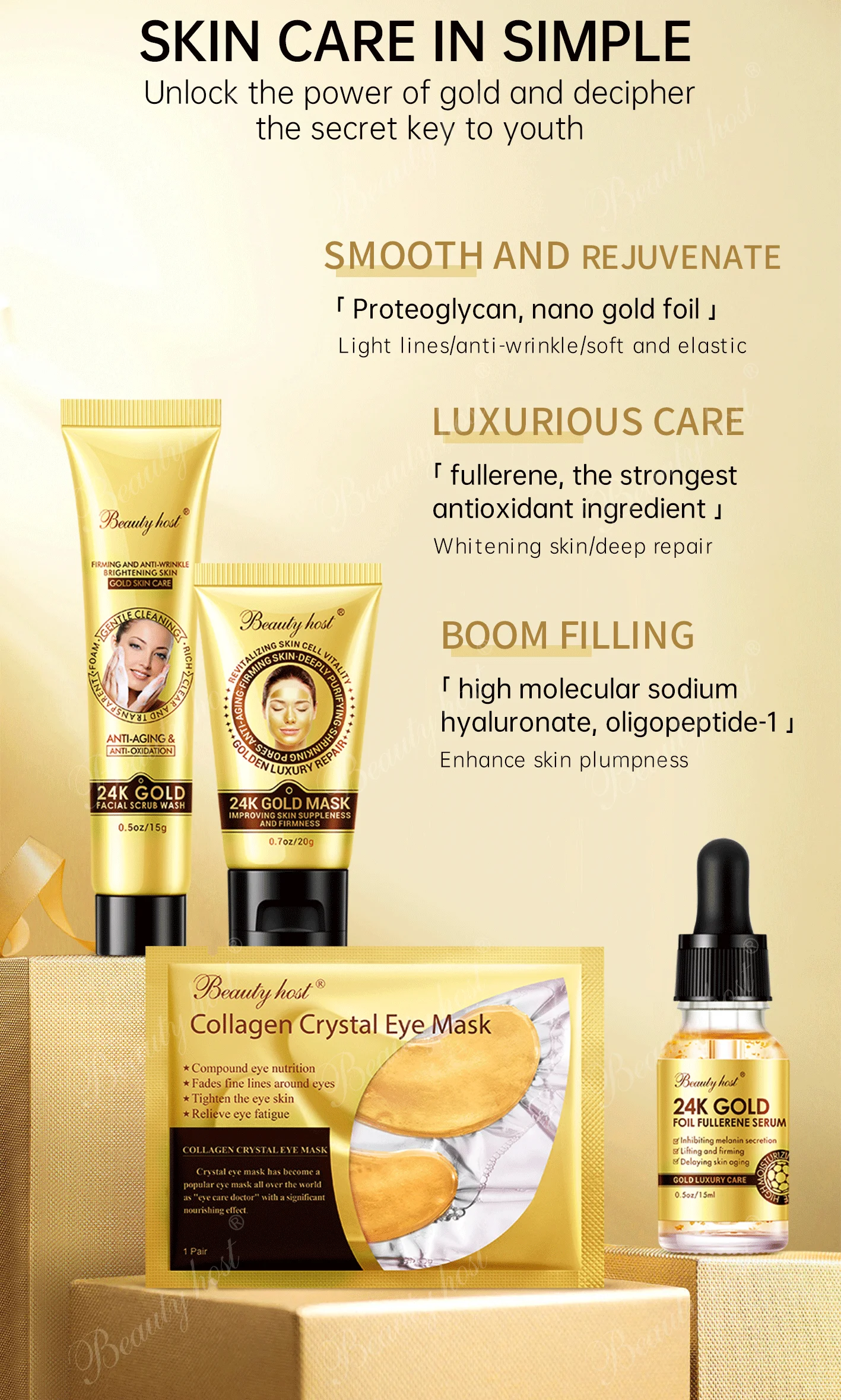 Luxury Antiagaing Skin Care Set Private Label 24k Gold Whitening