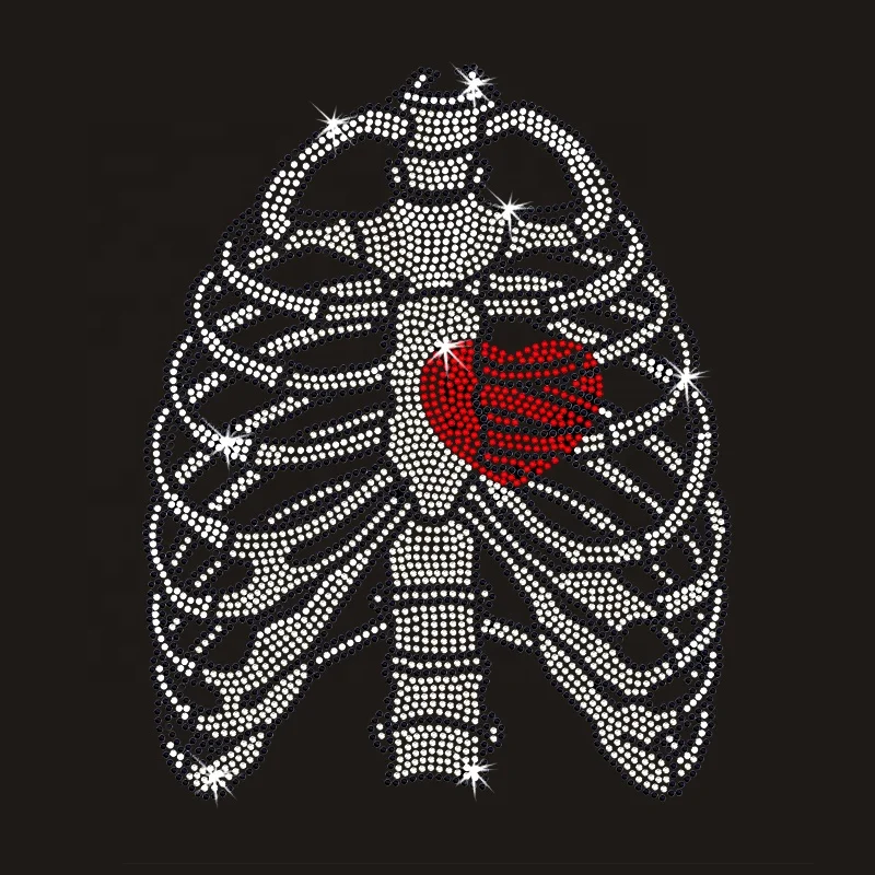 Hot-Fix Stretch and Glow in the Dark Design Skeleton Skull Iron-On Motif Rhinestone Transfer