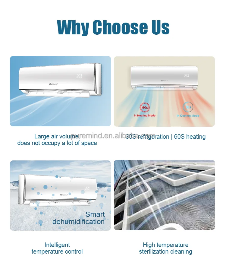 Puremind Wall Mounted Mini Split Air Conditioners Inverter 9000btu To