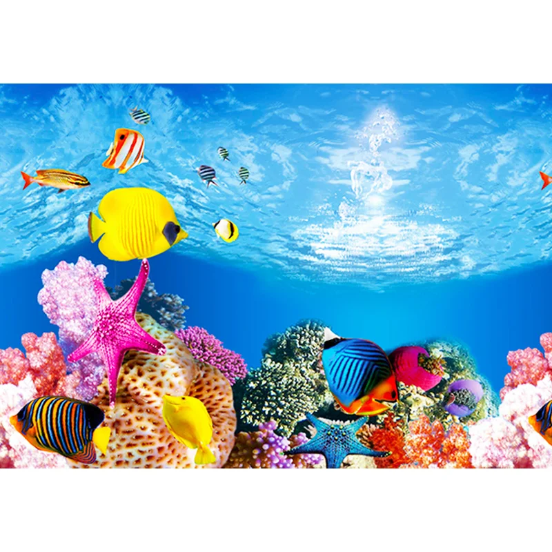 ScottDecor Modern Underwater World Backdrop Colorful Origami Bird Pagoda Fish Tank Background Decor L30 X H12 Inch 