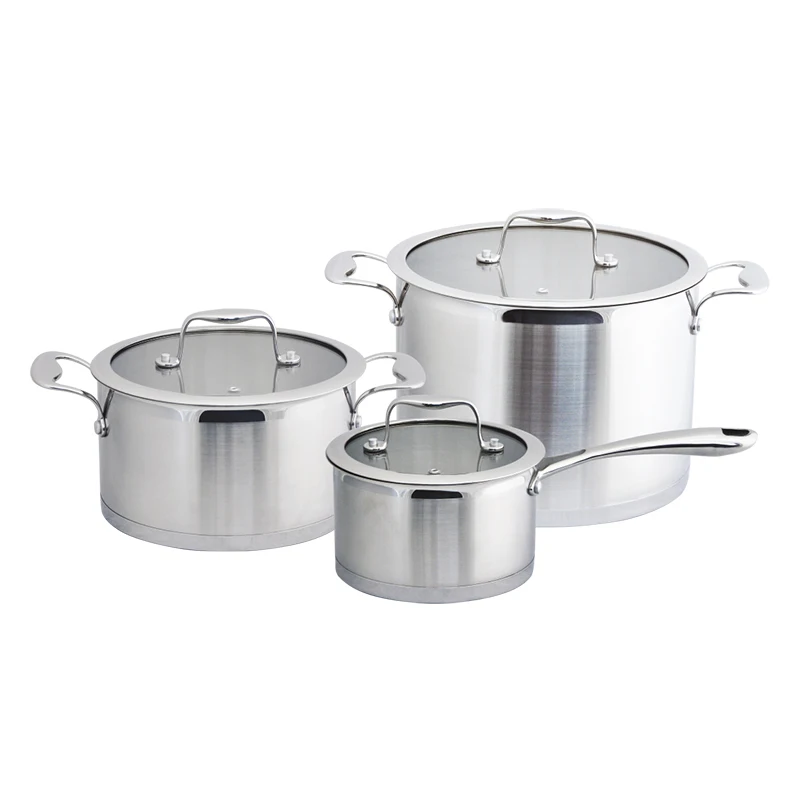 Factory Stainless Steel Cookware Set 6pcs Non-Stick Soup and Saucepot Kitchen Pans Eco-Friendly for Home Cooking