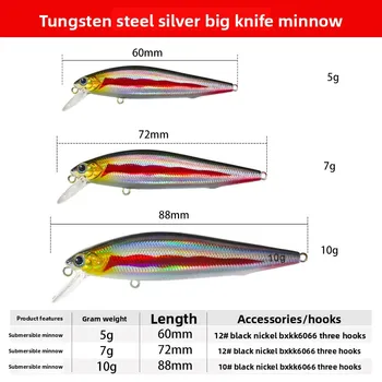 Lexin High Specific Gravity Tungsten Steel Silver Large Knife Slow Submerged Minnow Dead Flying Fish Artificial Hard Bait – Minnow – view 4