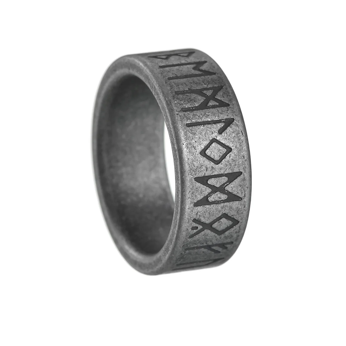 Anillo Vintage De Hombre Antique Silver Old Jewelry Scandinavian Viking  Text Finger Ring Lune Rune Men's Titanium Steel Ring