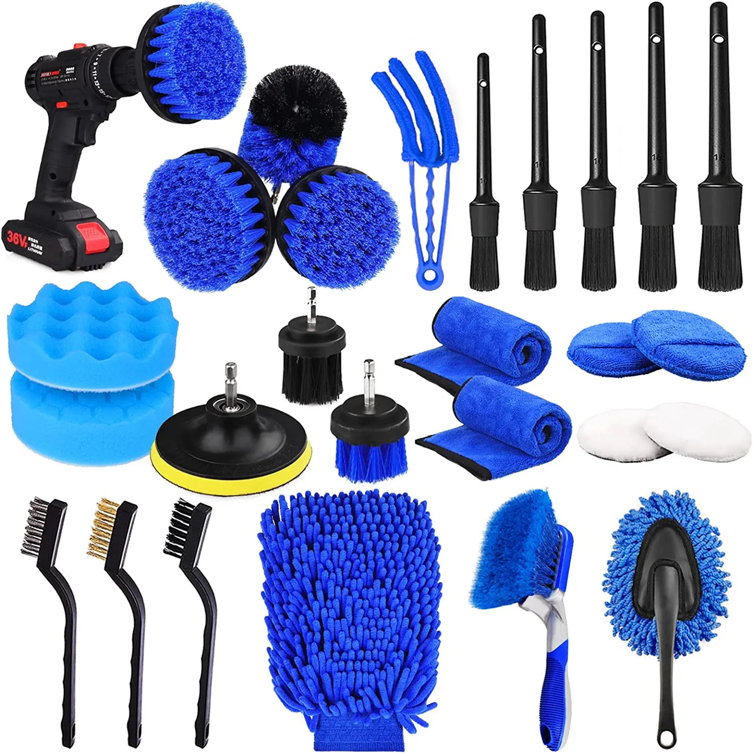Hot Sales 26pcs Car Detailing Brush Set Auto Washing Drill Brush Set Car Cleaning Tools Kit For