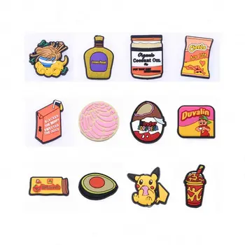 Kawaii Food Fries PVC Pins Croc Charms Designer Clog Shoe Accessories  Original Buckle Decorations Fit Wristbands Kids Party Gift