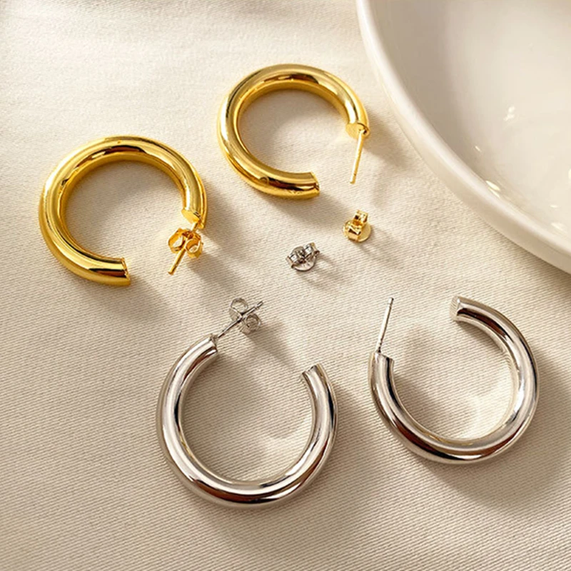 Statement Hollow Pvd 18k Gold Plated Stainless Steel Big Small Tube Hoop Stud Earrings Women Non