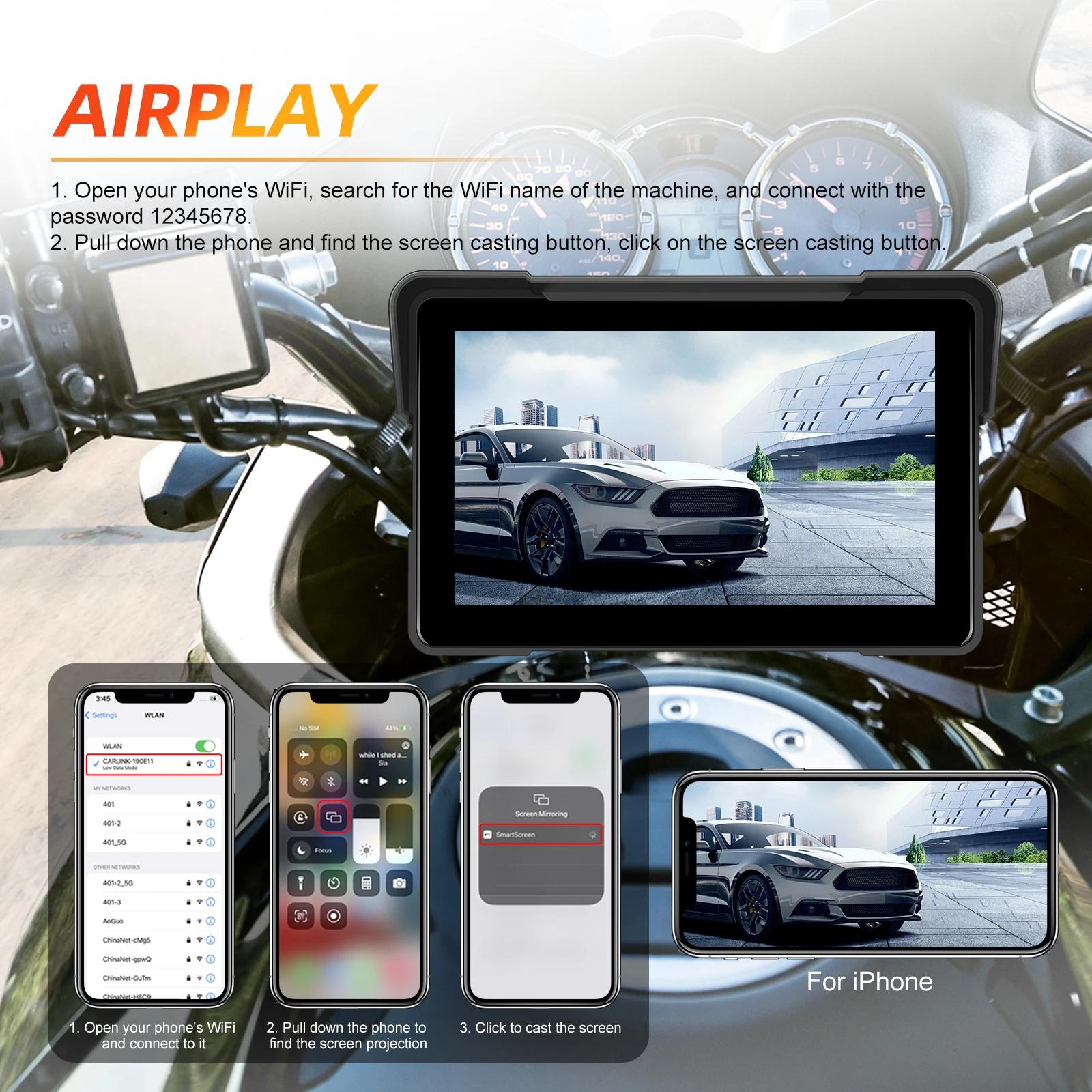 android auto monitor ip67 waterproof airplay android cast bt a3954-4