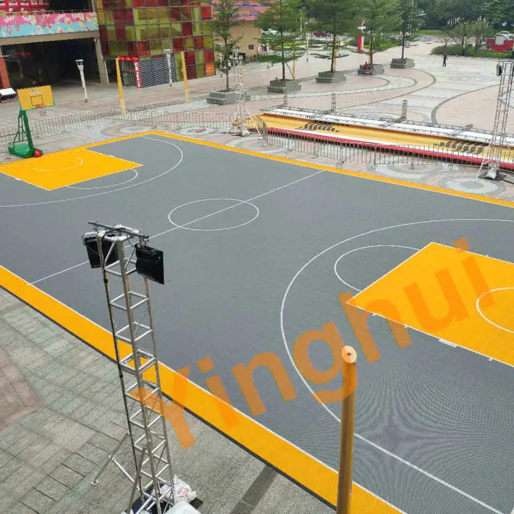 O-01 ذكي PP المحمولة ملعب كرة السلة المواد البلاستيكية البلاط كرة السلة المؤقتة الأرضيات في الهواء الطلق