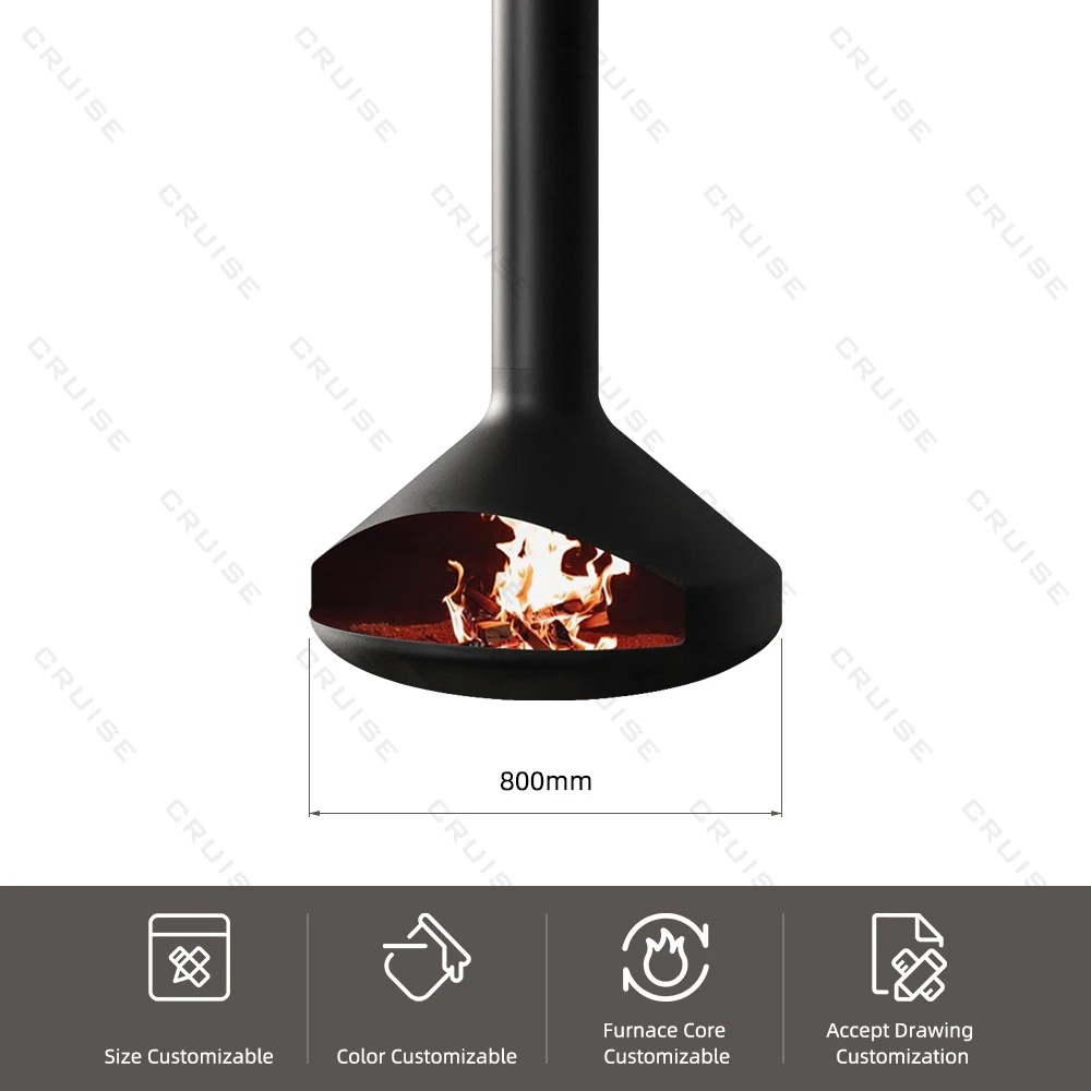 CRUISE Ceiling Mounted Low-Energy Refractory Furnace Suspended Wood Stove Gas 800mm Hanging Fireplace Indoor Living Room