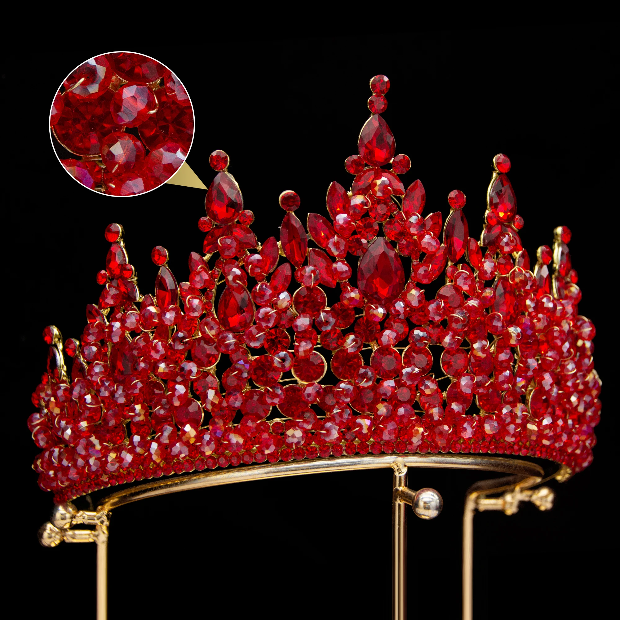 Rhinestone Crowns Pageant Big Rhinestone Artificial Flowers Pearl Tiara