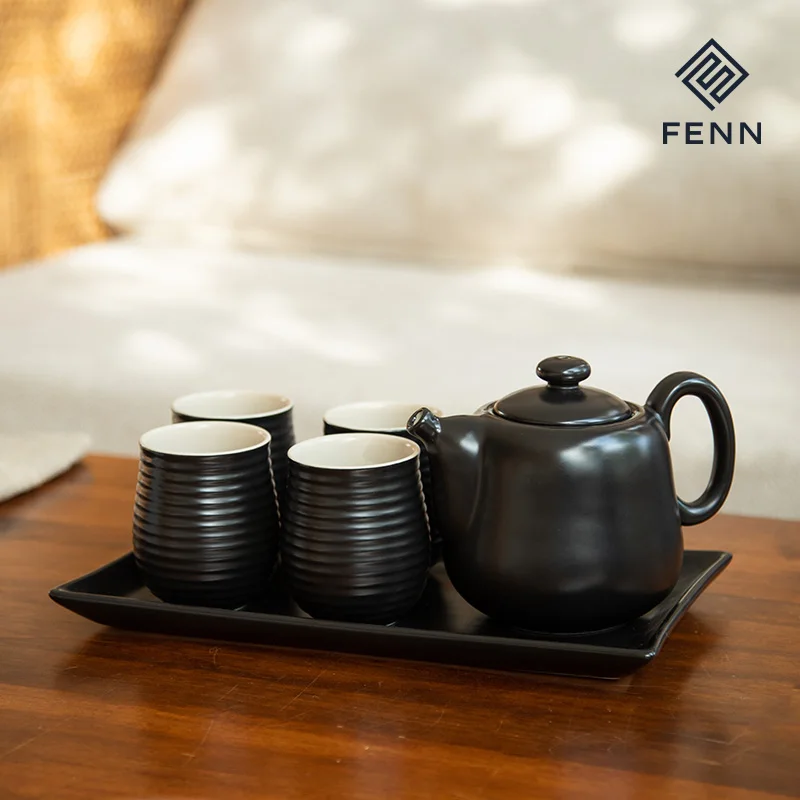 product fenn 150ml customized logo turkish tea cups set of 6 drinking coffee mug ceramic tea cups no handle black matte tea cup gift set-59