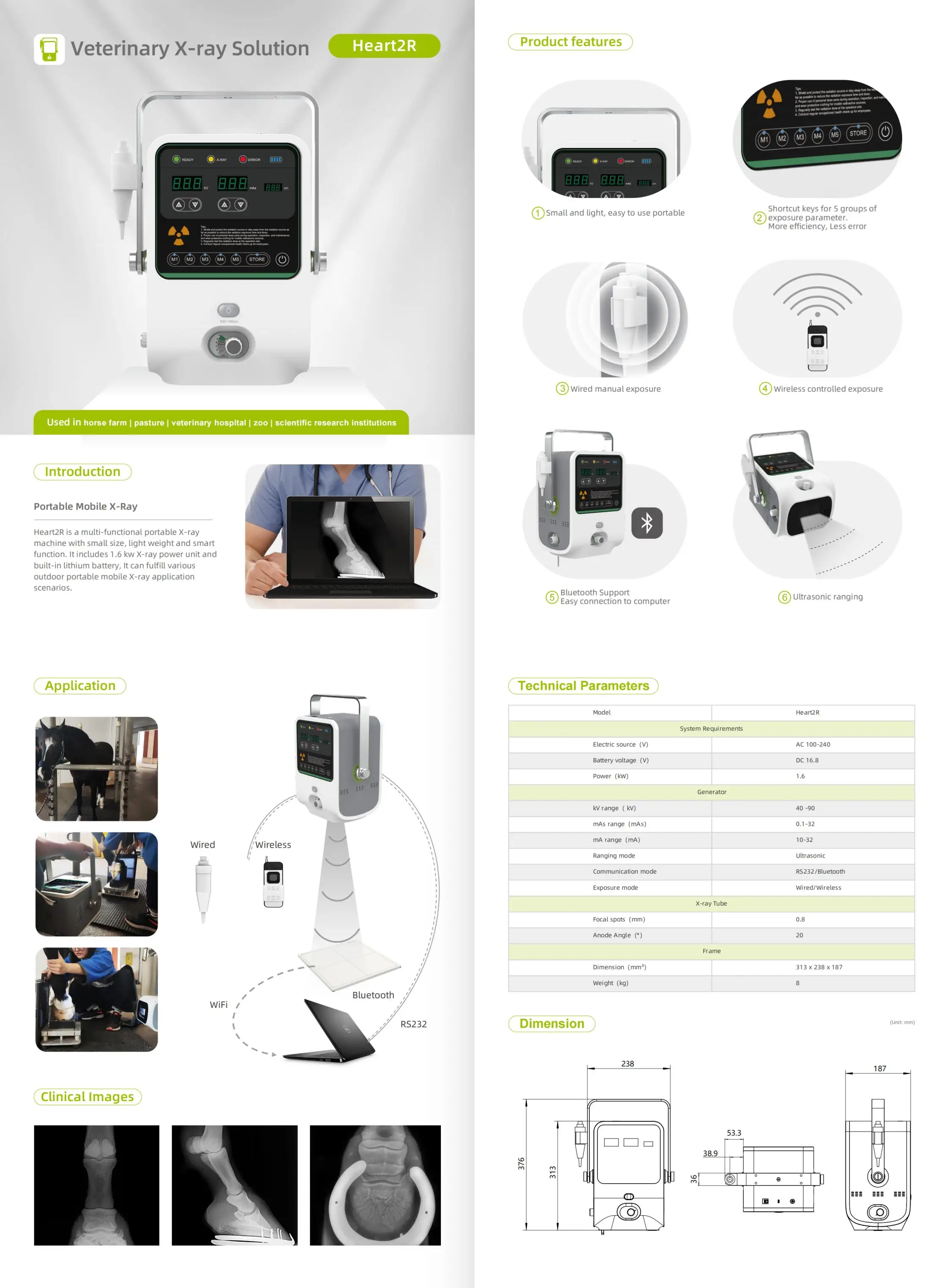 Portable xrays machine xray equipment with 1012/1417/1717 inches wireless panel detector for horse and animal use