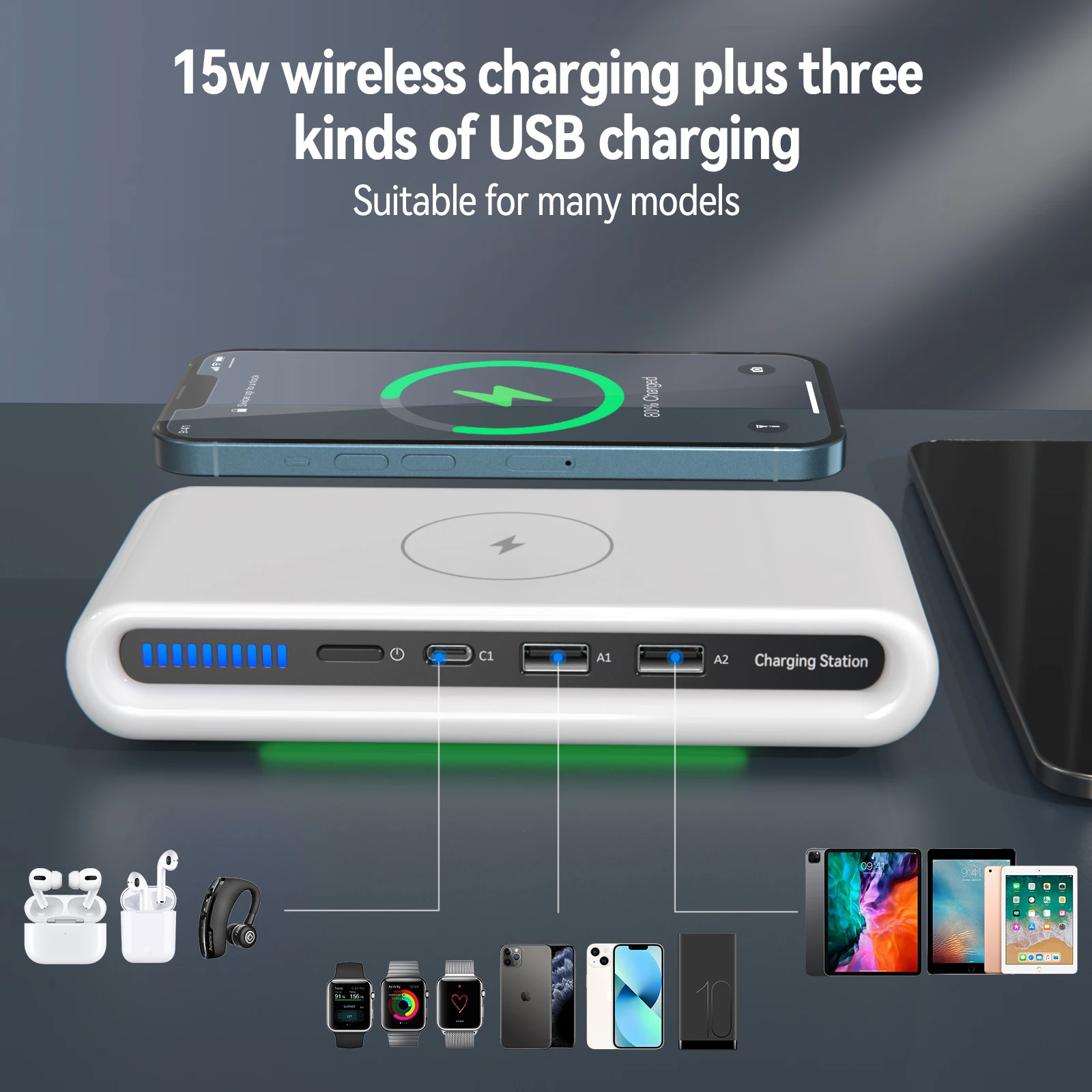 4 In 1 Multifunctional Smart Phone Holder Wireless Charger Station Pad ...