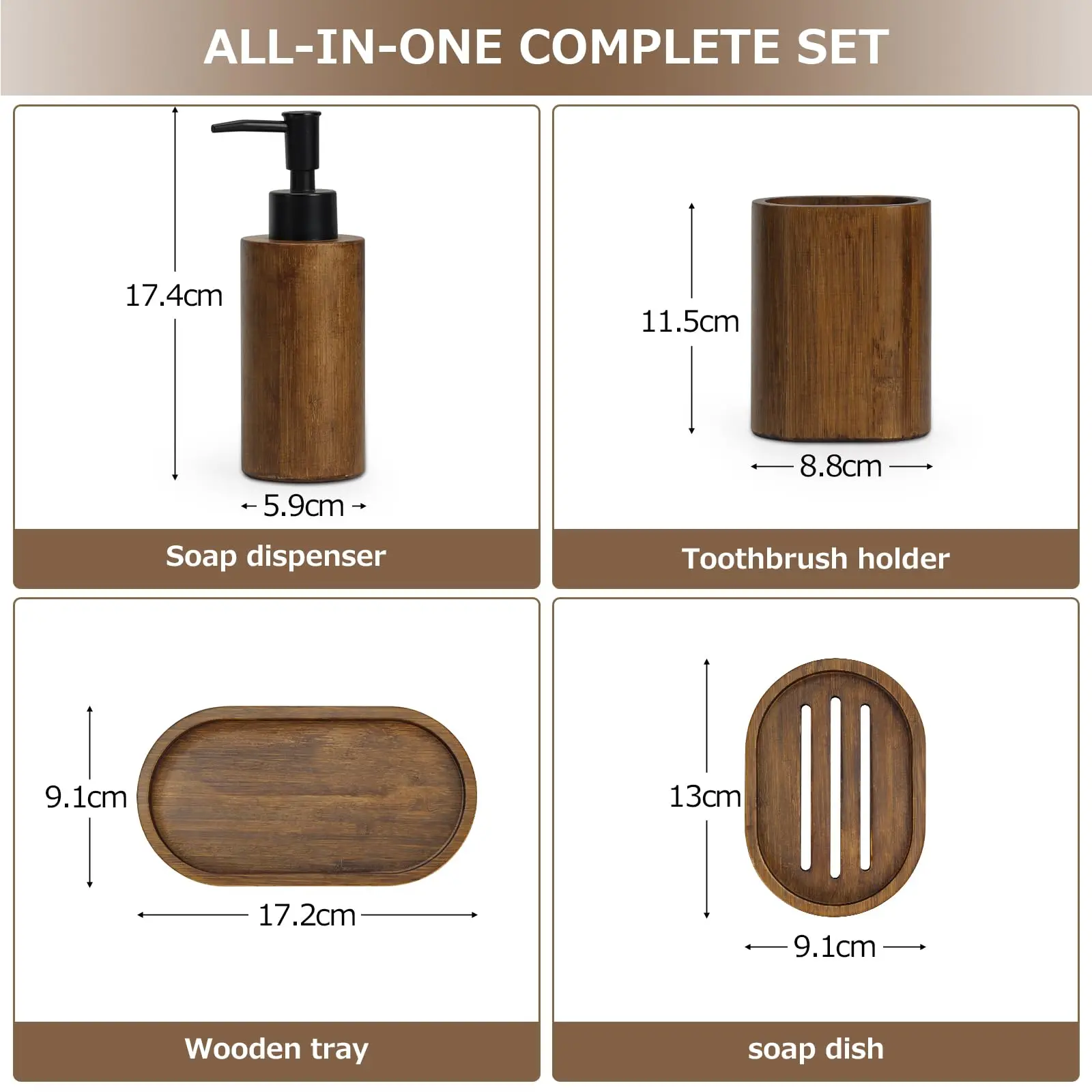 product zc custom village carbonized bamboo soap box soap dispenser holder tray mouthwash cup moisture proof bathroom accessories set-5
