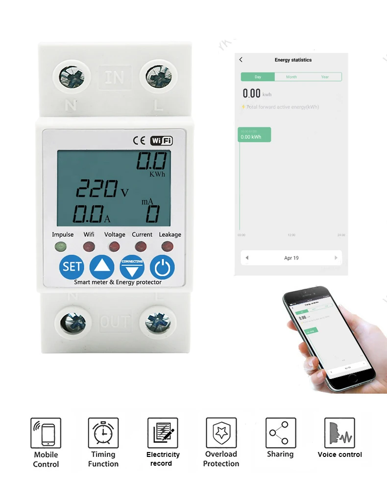 63A TUYA APP WiFi Smart Circuit Breaker Earth Leakage Over Under Adjustable Voltage Protector Relay/Energy Power KWh Meter