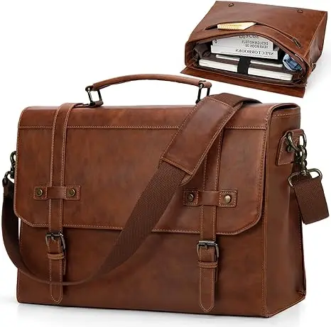 Men Messenger Bag Waterproof Vintage Leather Laptop Briefcase Bag Computer Shoulder Bag for Office Business Travel College