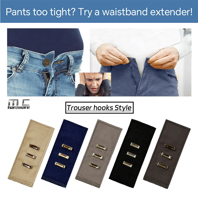 3-Level Adjustment Trousers Extended Belt with Button Hook and Eye Waistband Extender for Jeans Pants Button Extenders