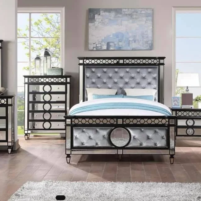 High Quality Bedroom Package Collection With Black Dresser + Nightstand +  4-Drawer Chest + LED Storage Bed + Mirror