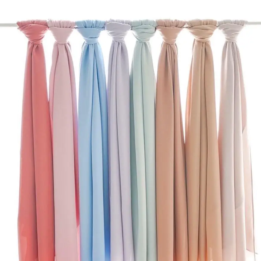 Fashionable Cheap Shemag Plain Pure Color Chiffon Tudung Head Scarves Muslim Shawl Scarf