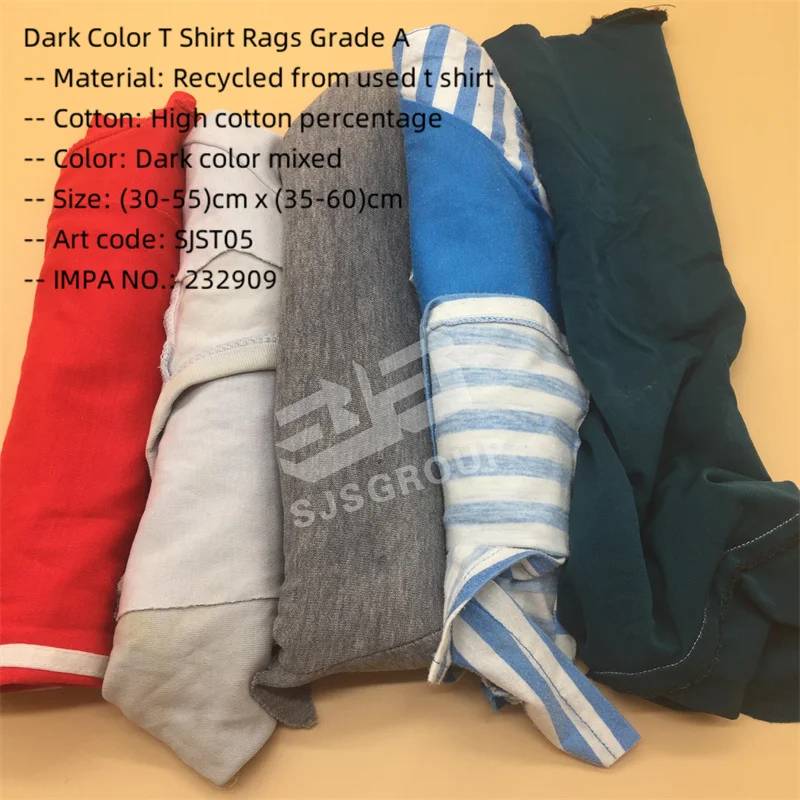 Grade A Cotton Fabric Scraps Recycling Textile Waste Rags Dark Color Mixed T Shirt Rags Shop Wiping Rags for Cleaning