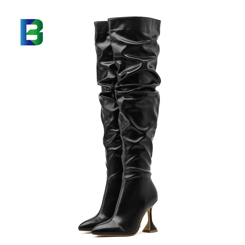 Womens Leather Stiletto High Heels Pointy toe Over Knee Thigh Boots Knight Shoes 