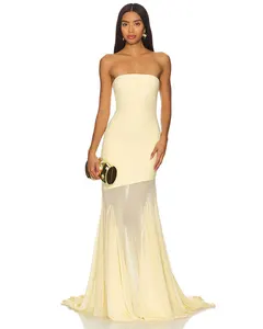 Elegant Mesh Patchwork Strapless Maxi Dress Off Shoulder Slim Summer Sexy Bodycon Women's Club Party Evening Long Dress