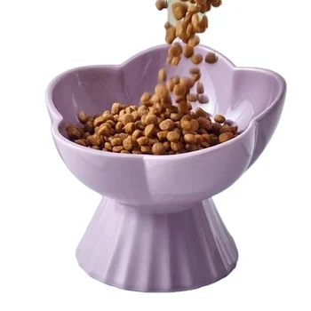 Factory Price Premium Product Light Violet Flower Shape Cat Water&Food Bowls Ceramic Cat Bowls for Kitty