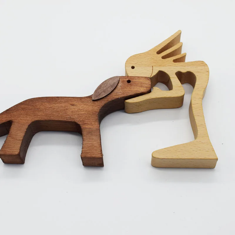 Sculpture Bois Fait Main Famille Et Chien - Décoration Intérieure Artisanale Émotionnelle Pour Maison, Bureau Et Salon