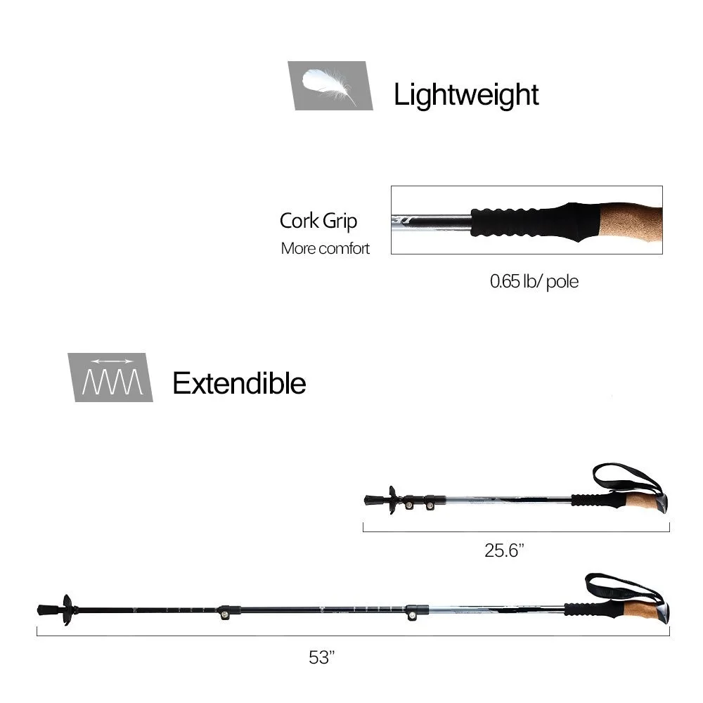 Best Aircraft Aluminum Adjustable Telescopic Nordic Walking Stick Trekking Poles Hiking Stick