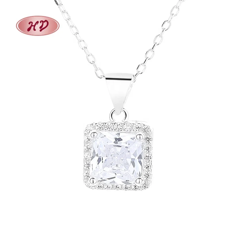 New Design Classic Customizable Square Diamond Cut Crafted Crystal 925 Sterling Silver Necklaces for Women