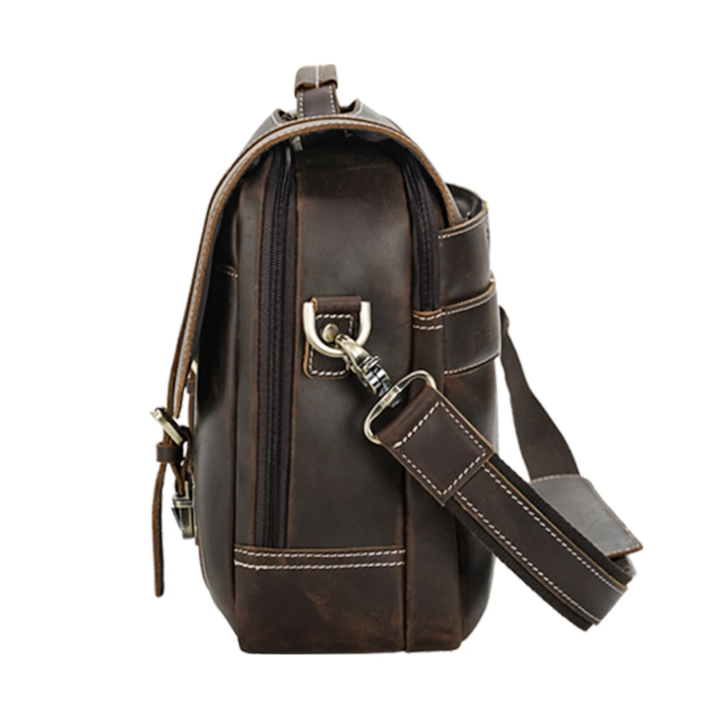 TIDING Custom Genuine Leather Office Messenger Bag Vintage Soft Briefcase With Crazy Horse Design for Business Men