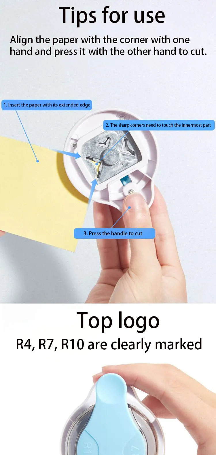 Zinc Alloy 3 in 1 R4 R7 R10 Paper Round Corner Cutter with Paper Scraps ...