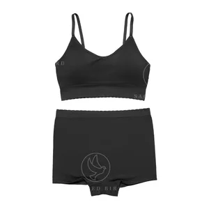 Women's Sexy Anti-Glare Camisole Underwear Set Non-Rimless Bra European American Plus Size Corner Everyday Plain Dyed Waist