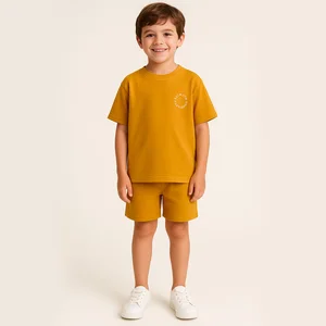 Custom Logo Kids 2-Piece Summer Outfit Soft Cotton Children T-Shirt & Shorts Set for Boys Breathable Casual Wear Ages 2-8 Years