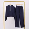 Midnight blue and gold zip hooded hoodie sweat pants set