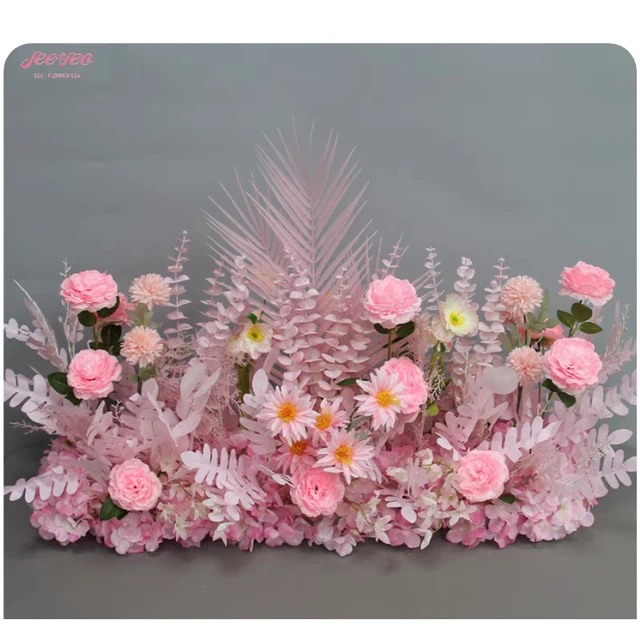 New Design Wedding Stage Centerpieces Artificial Floral Table Runner Pink Flowers Rows Party Event DIY Flower Decoration.