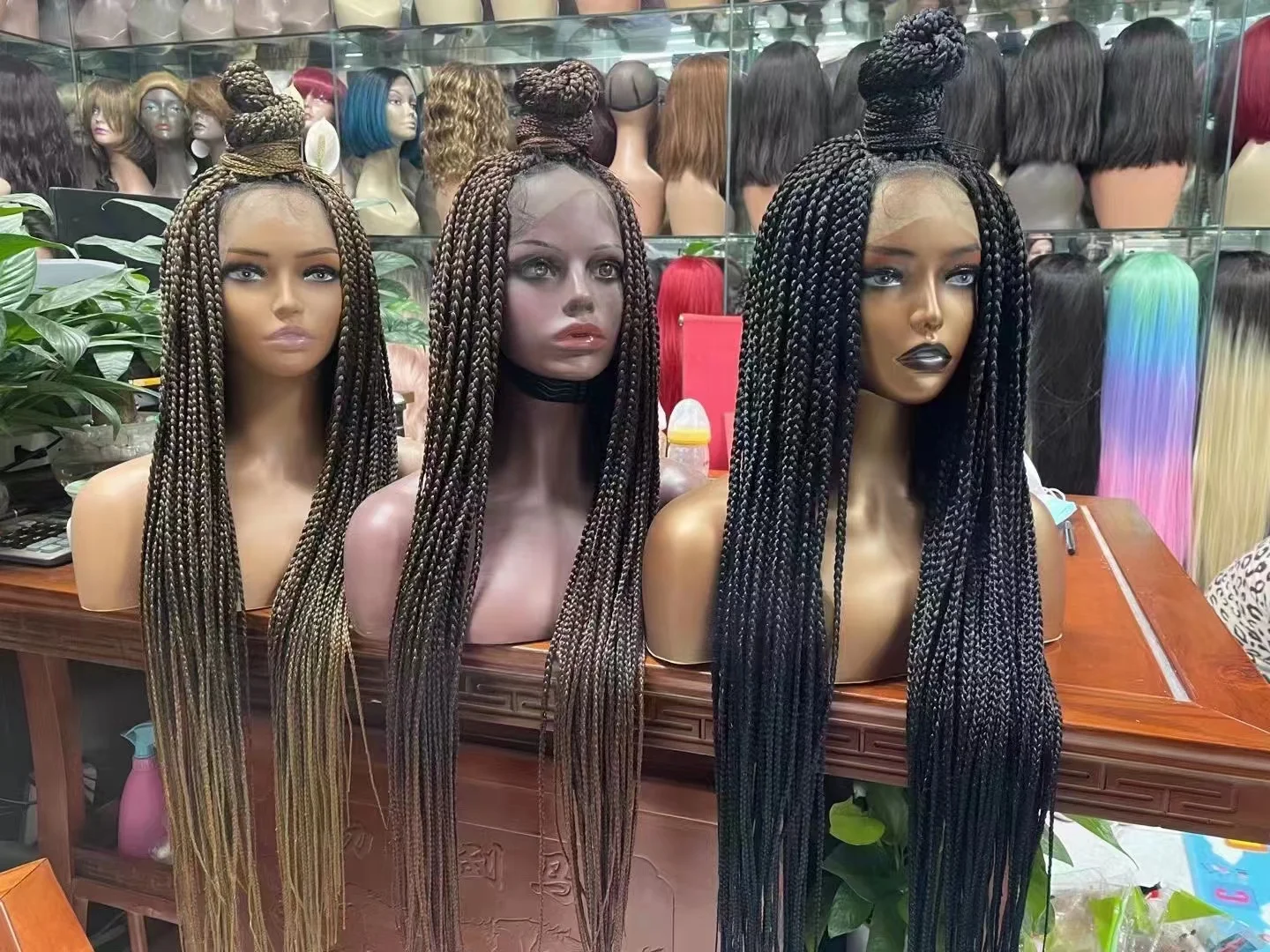 Wholesale Cheap Hair Wigs Vendor Braiding Hair Wigs for Black Front Full  Lace Women Long Synthetic Hair Elastic Lace 36inch