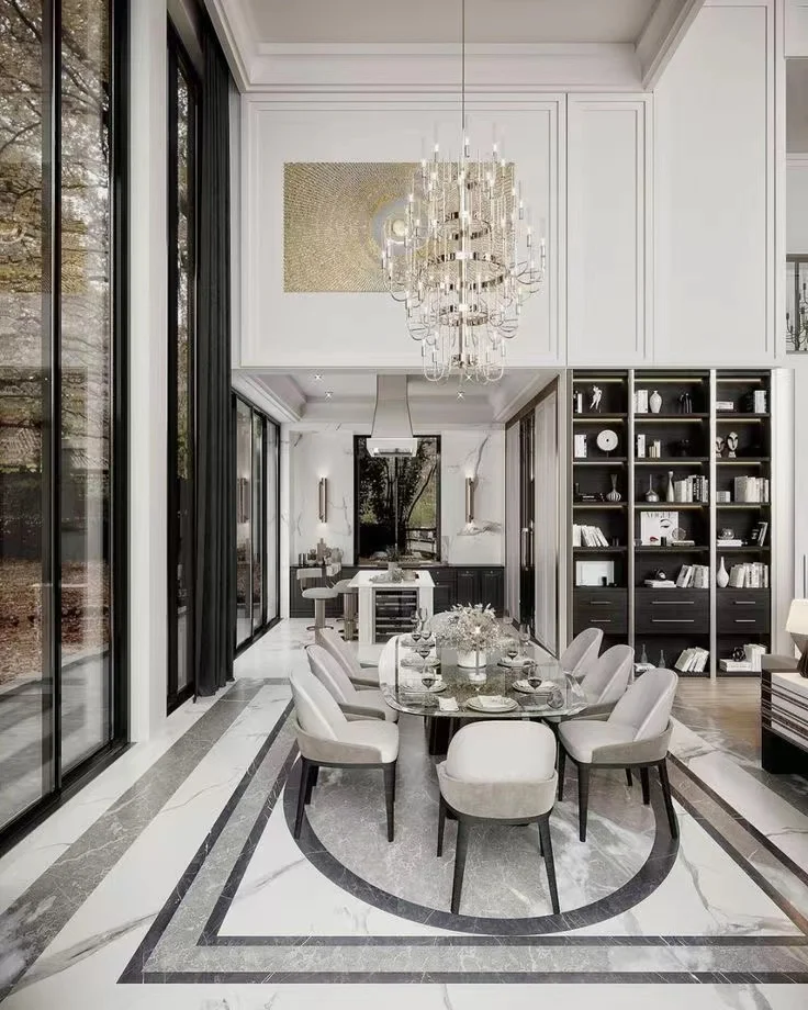 Villa Design Concept Dining Table and Chair Combination Set Luxury ...