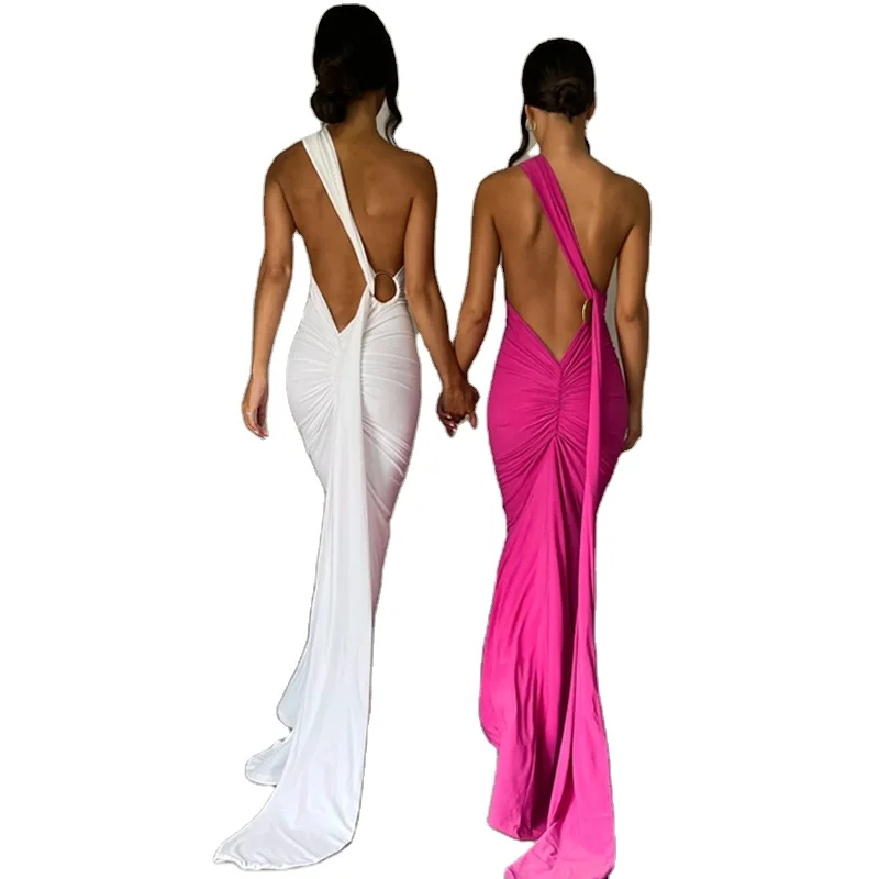 navy blue dress for baby girl Hot Sale Sexy Backless Dress Solid Color Women Evening Dresses Elegant  Party Dress for Women