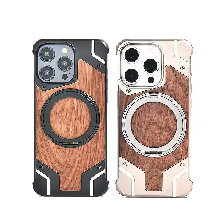 Anti Fall Shockproof Zinc Alloy Mobile Phone Shell For iphone 15 14 pro max Armor Magnetic Ring Stand Holder Phone Case