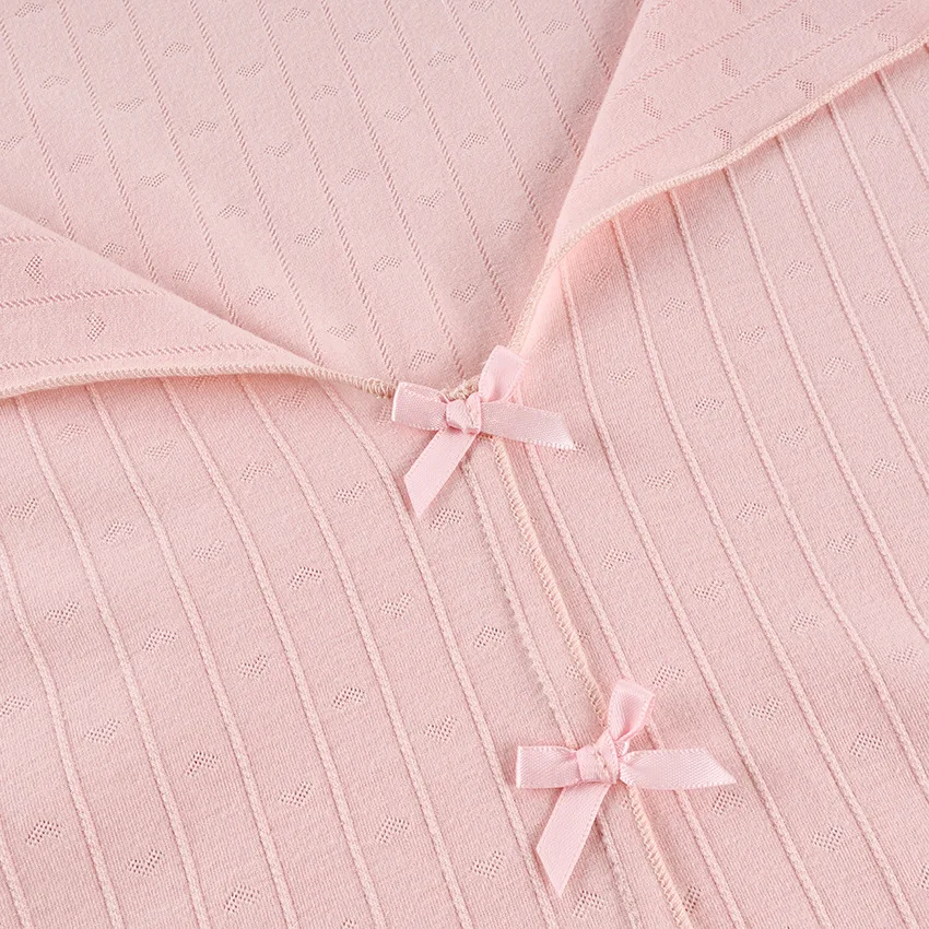 Women Bow Pajama Set V Neck Long Sleeve Sleepwear Soft Two Piece Lounge Outfit for Autumn Winter and Christmas — detail