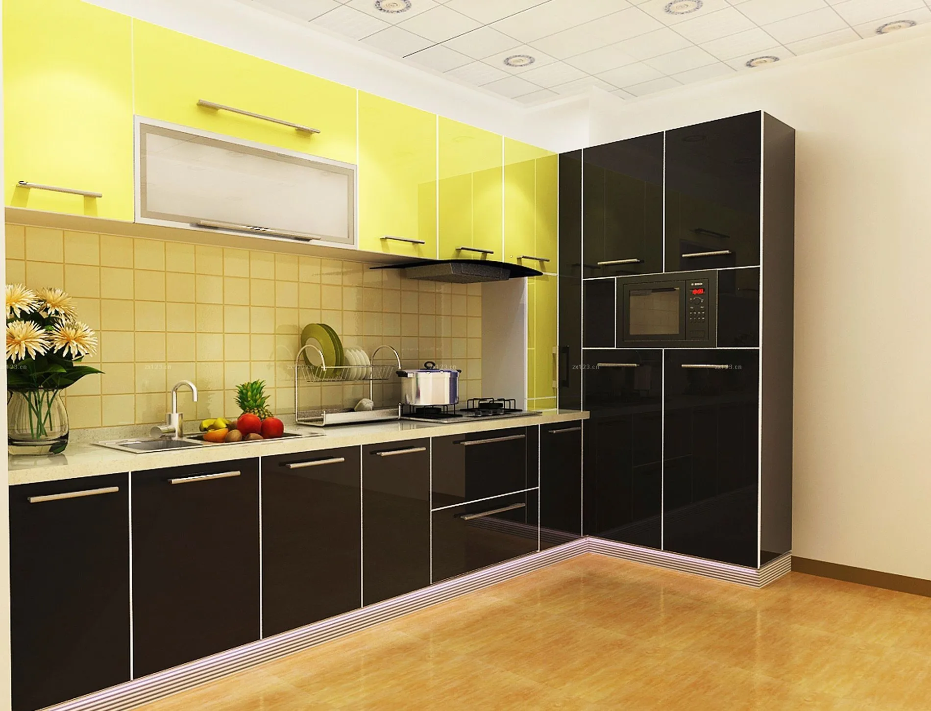 CBMMART Custom Full Set High Gloss Lacquer Black Gray Burgundy Wine Color Red Cherry Cedar Wood Modern Design Kitchen Cabinets
