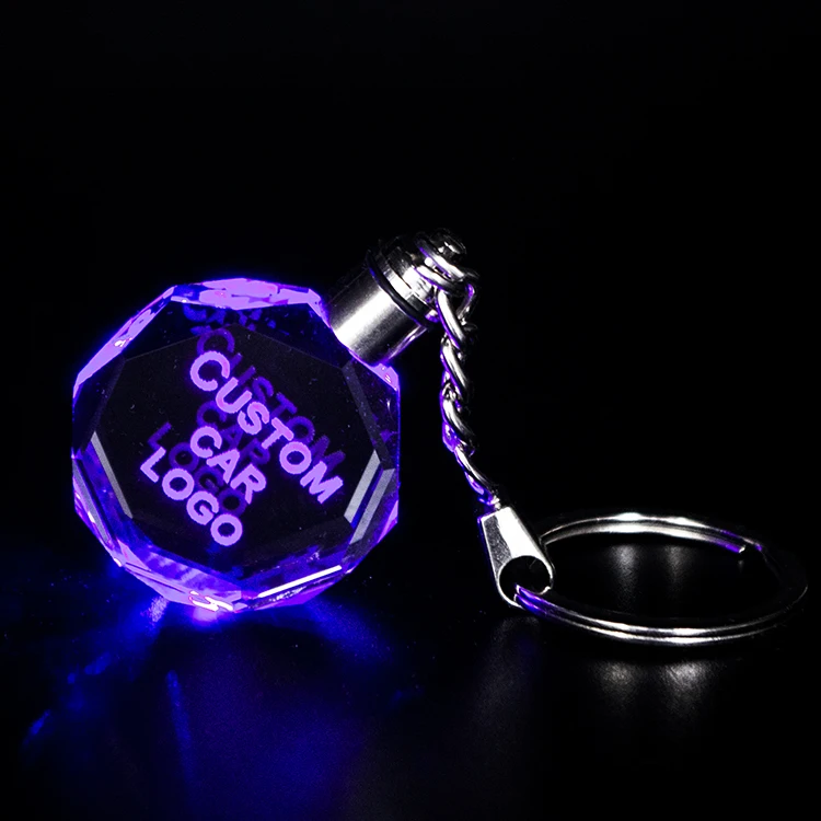Factory Wholesale K9 Blank Sublimation Led Crystal Keychain Custom Big Size Car logo Glass 3D Laser Crystal Keychain