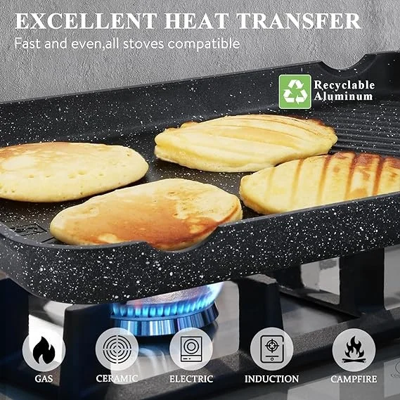 Double Burner Nonstick Stove Top Griddle Pan Nonstick Fry Pans for Easy Cooking